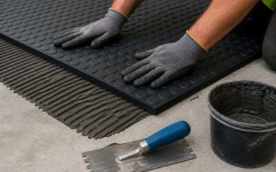 Concrete floor adhesive creates a strong, permanent hold.